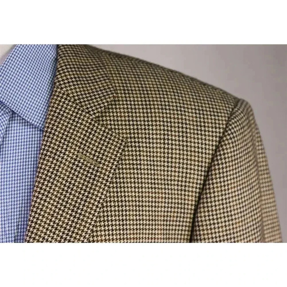 John W Nordstrom Loro Piana 100% Cashmere Brown/Tan Houndstooth Sportcoat 44L - Picture 4 of 10